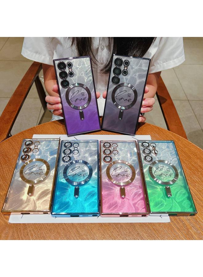 S-TOP Case For Samsung Galaxy S23 5G Dual-Love Feather Gradient Glitter MagSafe TPU Phone Case - Image 2