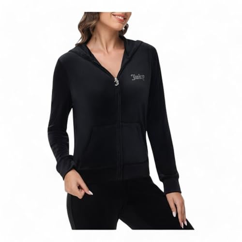 Juicy Couture Women's Bling Velour Hoodie (US, Alpha, X-Small, Regular, Regular, Black) - Image 2