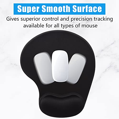 Hsurbtra Ergonomic Mouse Pad with Wrist Rest Support, Gel Mouse Pads with Non-Slip PU Base, Pain Relief Memory Foam Computer Mat, Cute Office Supplies Desk Decro Accessories, Jet Black - Image 4