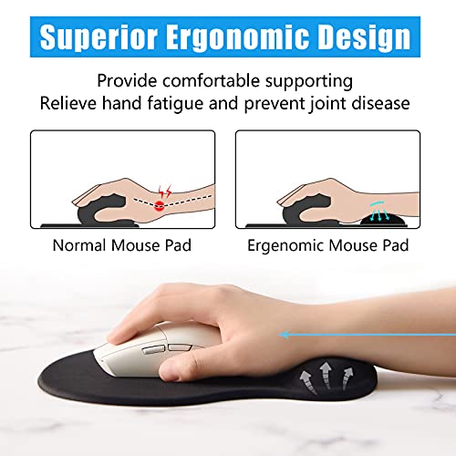 Hsurbtra Ergonomic Mouse Pad with Wrist Rest Support, Gel Mouse Pads with Non-Slip PU Base, Pain Relief Memory Foam Computer Mat, Cute Office Supplies Desk Decro Accessories, Jet Black - Image 2