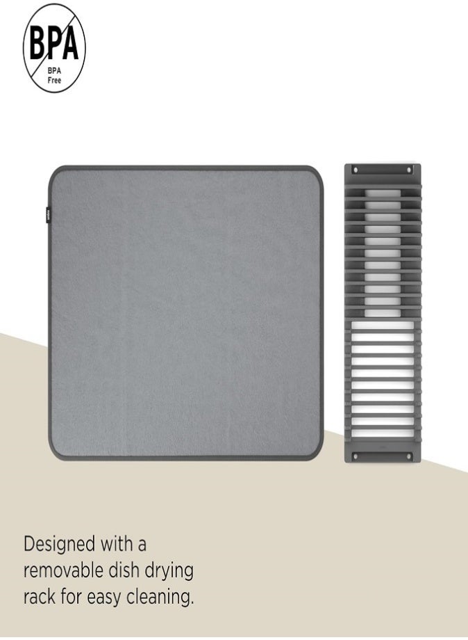 ليفي رف تجفيف الأطباق 2 في 1 مع حصيرة من الألياف الدقيقة، مصفاة أطباق مطبخ قابلة للطي وموفرة للمساحة، حصيرة سريعة الجفاف فائقة الامتصاص مع قاعدة مقاومة للماء غير قابلة للانزلاق للأطباق والأكواب والأوعية والأواني - Image 5