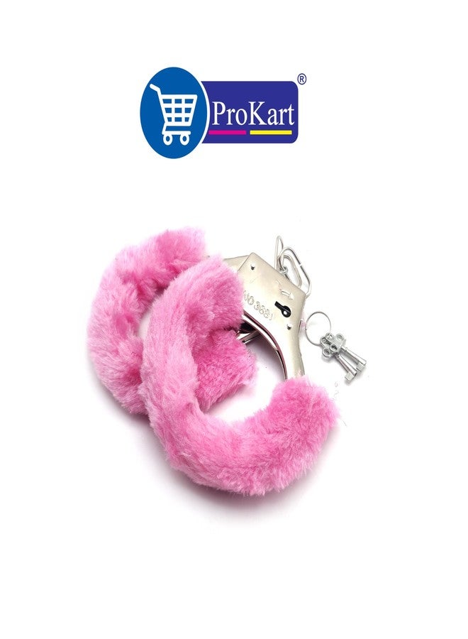 Prokart Kids Toy Police Handcuffs - Soft Plush Costume Accessory | Safe Metal Handcuffs with Fluffy Cover & Keys - Perfect for Valentine’s Day, Role Play, Costume & Dress-Up (Pink) - Image 2