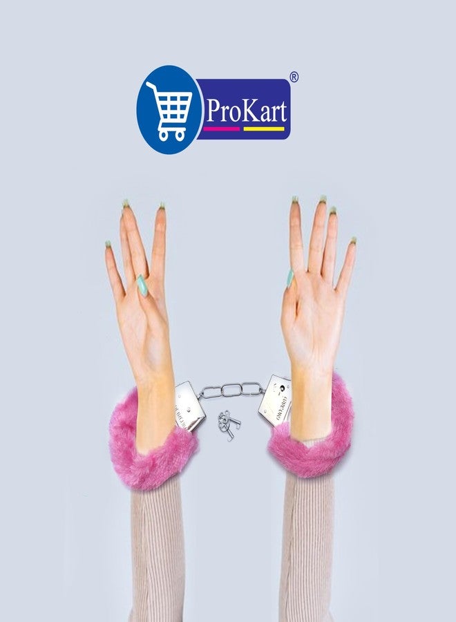 Prokart Kids Toy Police Handcuffs - Soft Plush Costume Accessory | Safe Metal Handcuffs with Fluffy Cover & Keys - Perfect for Valentine’s Day, Role Play, Costume & Dress-Up (Pink) - Image 4