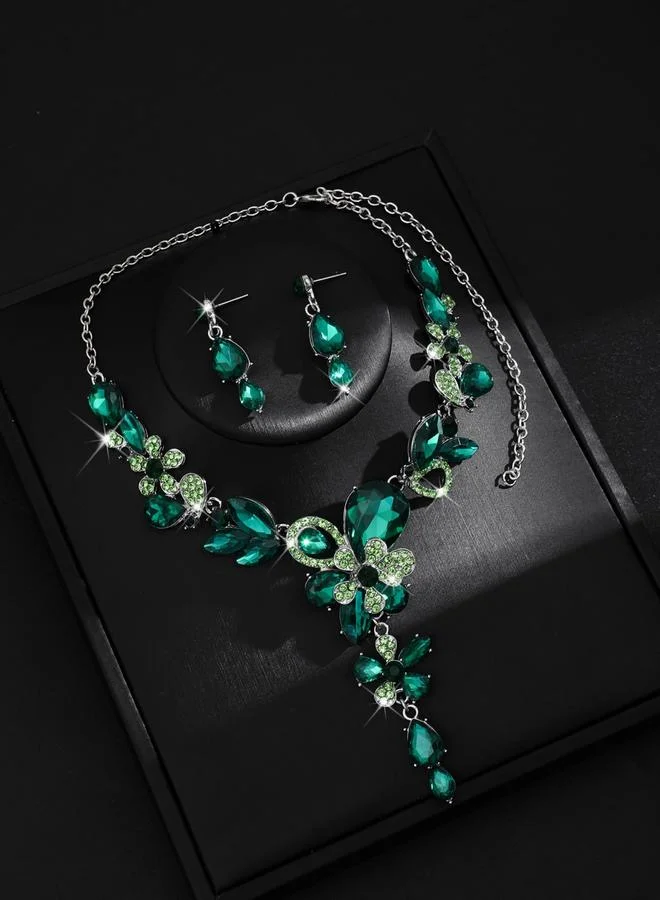 Take Two 2-Piece Embellished Rhinestone Drop Necklace and Earrings Jewelry Set