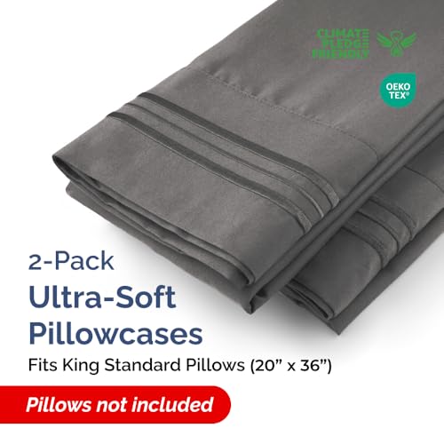 CGK Unlimited King Standard Pillow Cases Set of 2 UltraSoft Hotel Quality Pillowcase Covers Comfy Cozy Fade Free Wrinkle Resistant Machine Washable Pillow Protectors 2 Piece Set Charcoal - Image 3