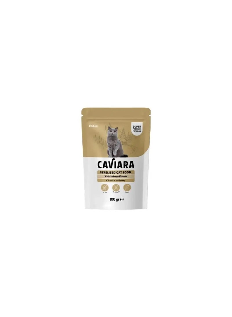 Caviara sterilised cat food salmon and trouts in gravy 100g