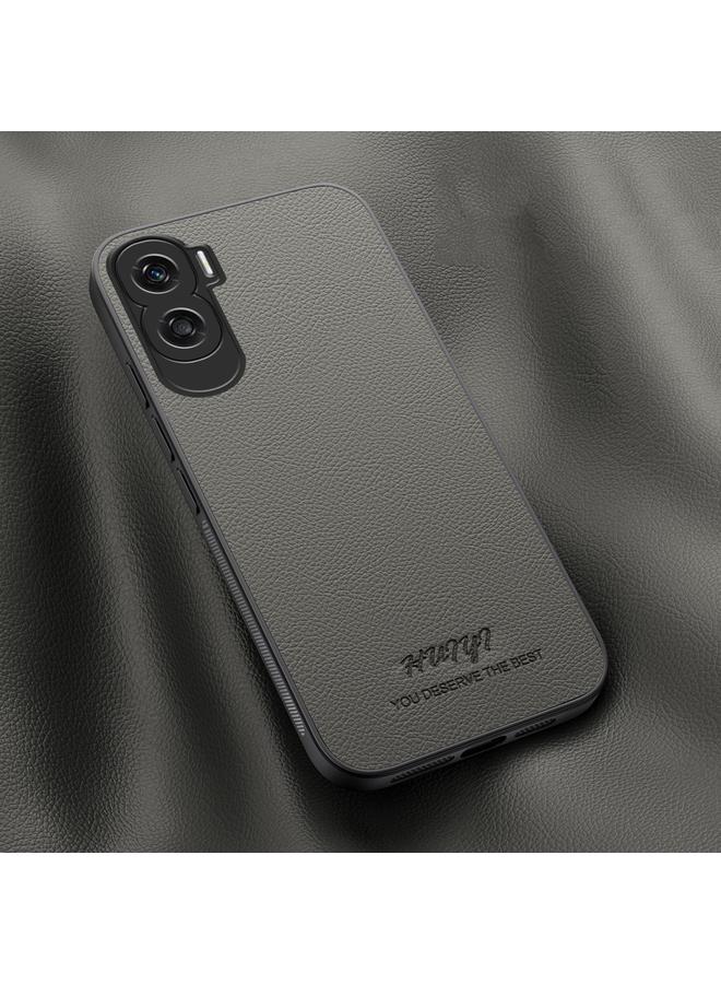 جراب هاتف مغناطيسي من الجلد من HUIYI لهاتف Honor 90 Lite (رمادي)