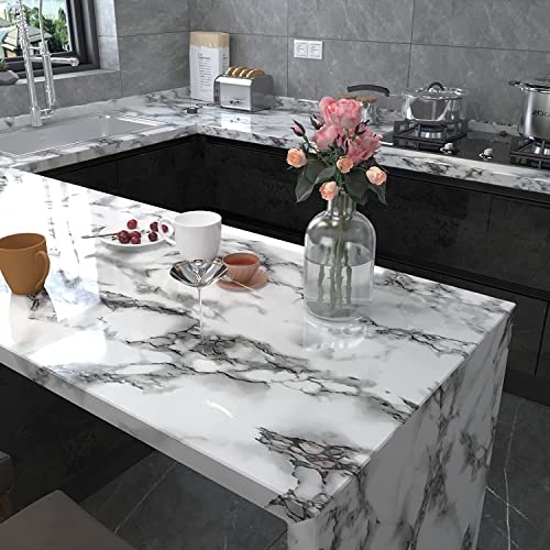 VOLEAAR Marble Contact Paper 23.7 x 393.7 Inches Peel and Stick Wallpaper Vinyl Film Self Adhesive Removable Waterproof Wall Paper for Countertop Cabinet Backsplash Shelf Liner - Image 2