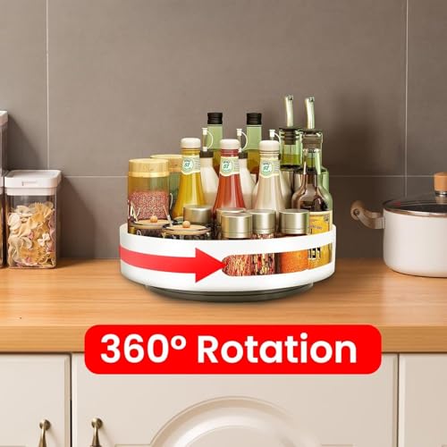 Rexez Lazy Susan 360 Degree Turntable Organiser, Rotating Spice Rack, Round Organiser Rotatable Made of Carbon Steel, Rotating Shelf for Kitchen, Bedroom, Bathroom, Office - Image 2
