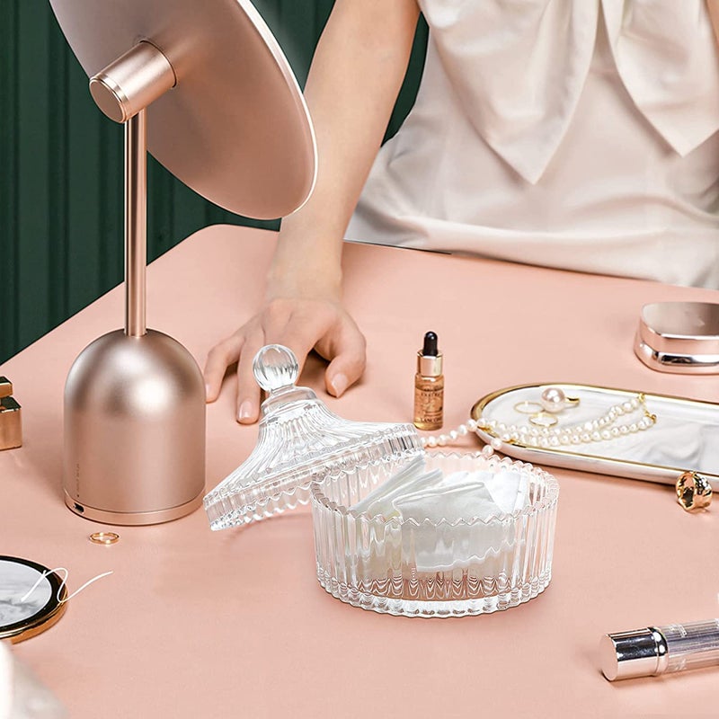 KELVEE وعاء حلوى زجاجي كيلفي مع غطاء، جرة حلوى كريستالية، وعاء حلوى زخرفي، جرة بسكويت، طبق مجوهرات، جرة حلوى مغطاة، جرات زجاجية صغيرة لمائدة البوفيه، المطبخ، المنزل، المكتب، مجموعة من 2 - Image 4