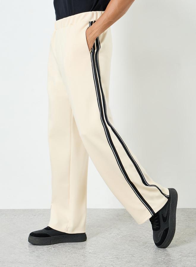 Styli Men Cream Side Taping Striped Oversized Joggers - Image 3