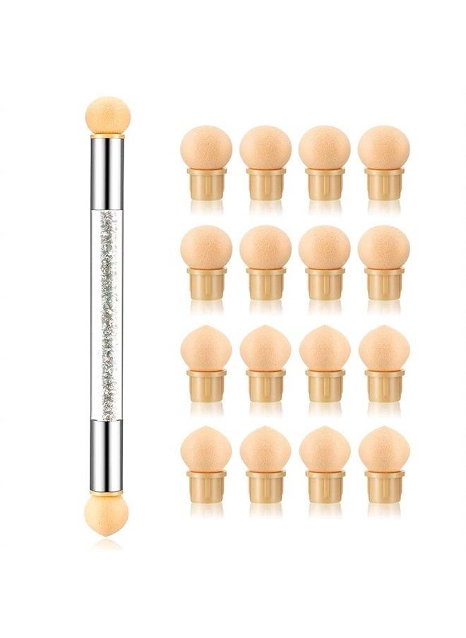 SILPECWEE - 1Pc UV Gel Nail Gradient Sponges Pen With 16Pcs Replaceable Sponge Heads Double Head Nail Ombre Brush Acrylic Manicure DIY Tools - Image 1