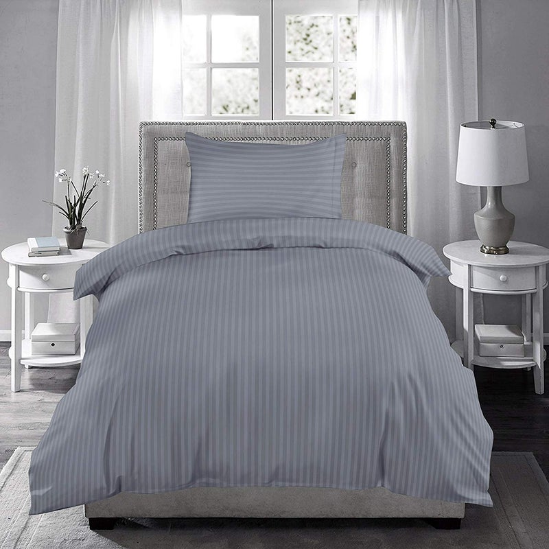 RRC Premium 250 TC Sateen Striped Bedsheet with 1 Pillow Cover Single Bed Size 60 x 108 Inches Grey - Image 1