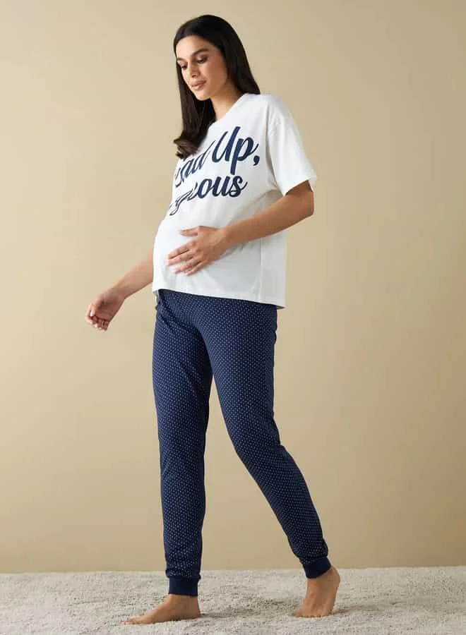 Splash FAV Printed Maternity T-shirt and Pyjama Set