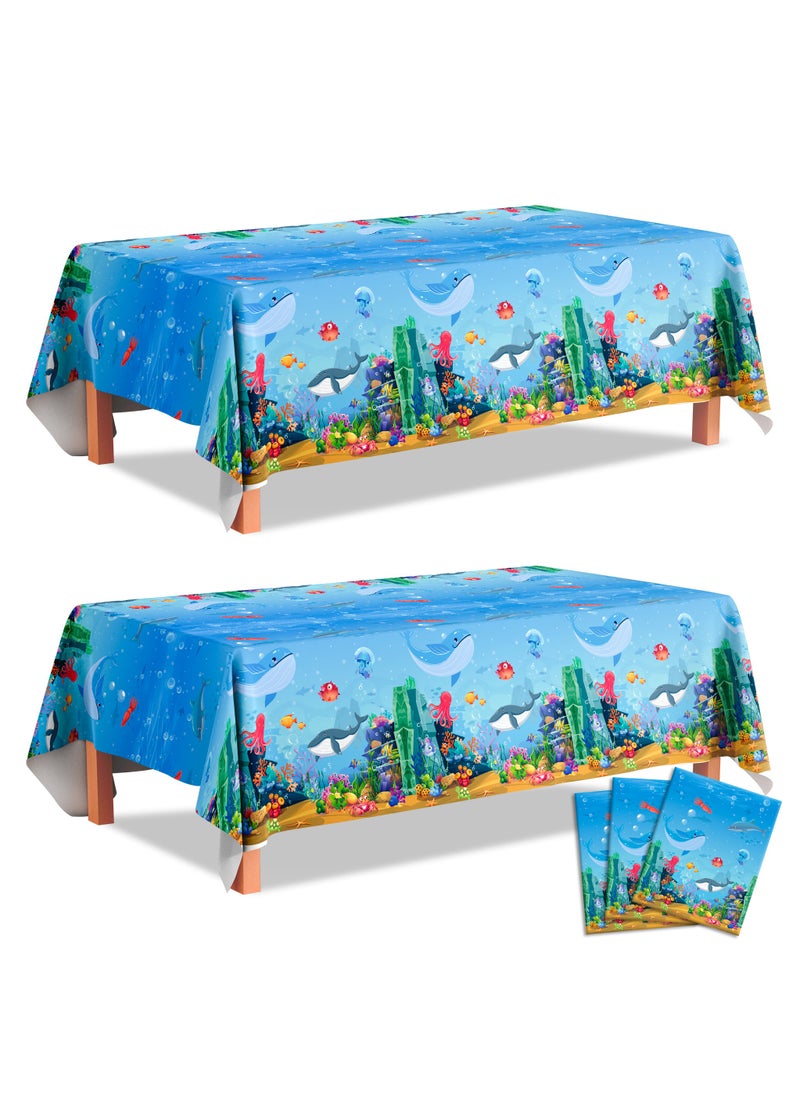 FRUITFUL PARTY Under The Sea Tablecloth, 3pcs Sea Animal Table Cloth Set Underwater Creatures Table Cover Ocean Table Cloth for Under The Sea Party Decorations(Size: 274cm×137cm/108"× 54")  - Image 1