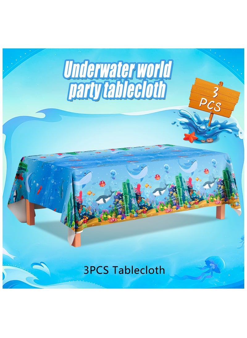 FRUITFUL PARTY Under The Sea Tablecloth, 3pcs Sea Animal Table Cloth Set Underwater Creatures Table Cover Ocean Table Cloth for Under The Sea Party Decorations(Size: 274cm×137cm/108"× 54")  - Image 2