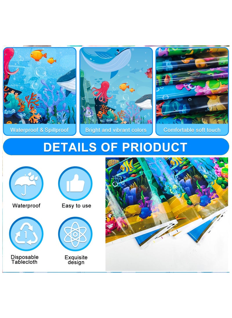 FRUITFUL PARTY Under The Sea Tablecloth, 3pcs Sea Animal Table Cloth Set Underwater Creatures Table Cover Ocean Table Cloth for Under The Sea Party Decorations(Size: 274cm×137cm/108"× 54")  - Image 4