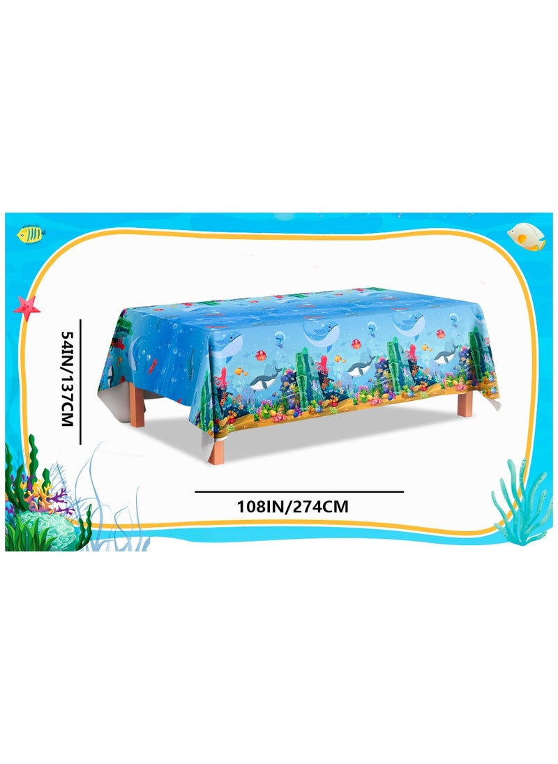 FRUITFUL PARTY Under The Sea Tablecloth, 3pcs Sea Animal Table Cloth Set Underwater Creatures Table Cover Ocean Table Cloth for Under The Sea Party Decorations(Size: 274cm×137cm/108"× 54")  - Image 3