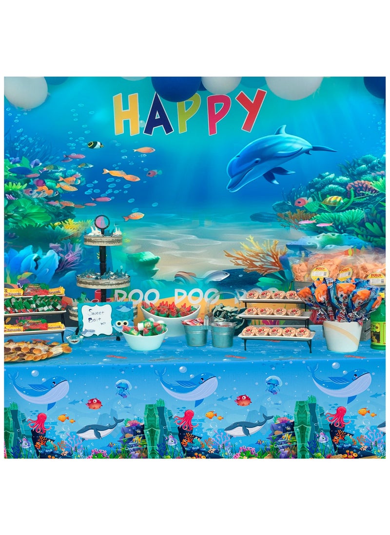 FRUITFUL PARTY Under The Sea Tablecloth, 3pcs Sea Animal Table Cloth Set Underwater Creatures Table Cover Ocean Table Cloth for Under The Sea Party Decorations(Size: 274cm×137cm/108"× 54")  - Image 5