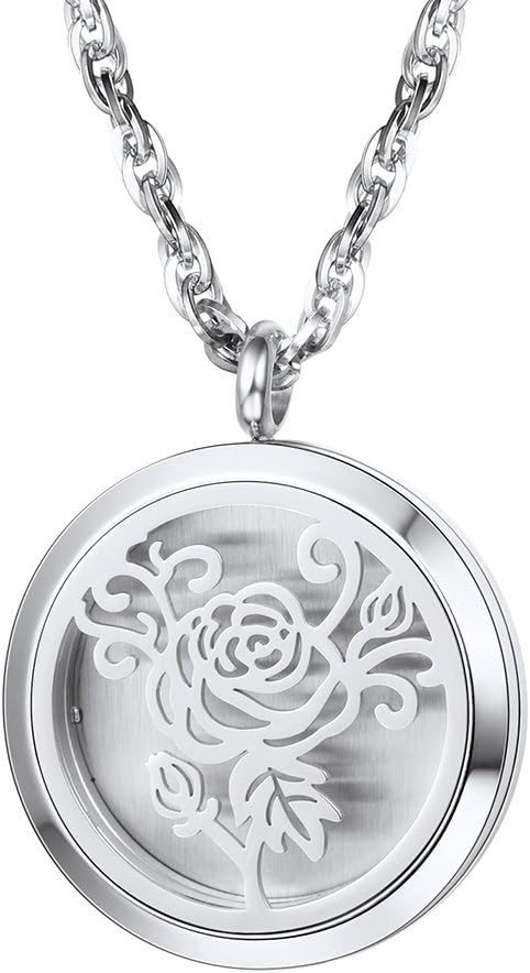 PROSTEEL Diffuser Aromatherapy Necklace Perfume Locket Pendant Charm Stainless Steel Delicate Rose Flower Women Jewelry