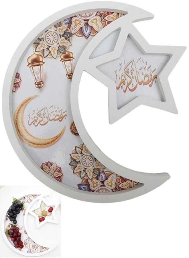 VUCATIN Ramadan Wooden Tray Ramadan Eid Tray Decorations for Home Ramadan Moon Star Tray Home Decor Ramadan Serving Tray for Party Decoration Food Tray Snack Cookie Serve Plate  - Image 1