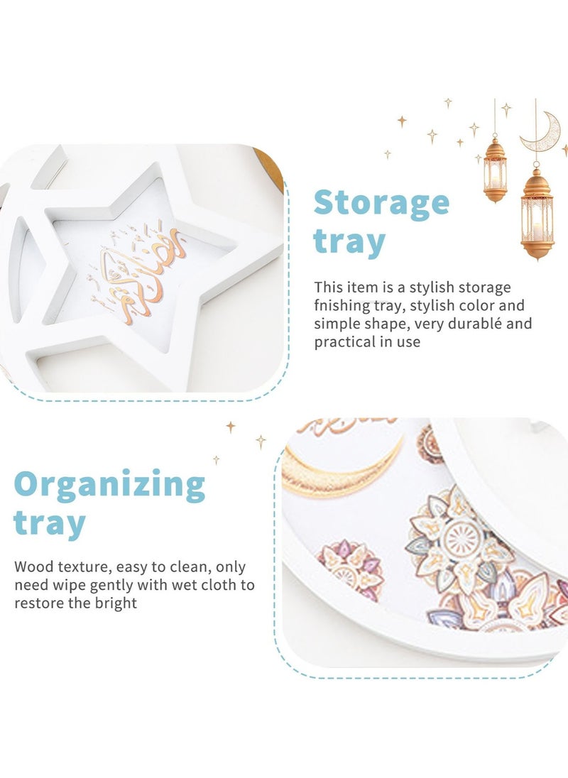 VUCATIN Ramadan Wooden Tray Ramadan Eid Tray Decorations for Home Ramadan Moon Star Tray Home Decor Ramadan Serving Tray for Party Decoration Food Tray Snack Cookie Serve Plate  - Image 2
