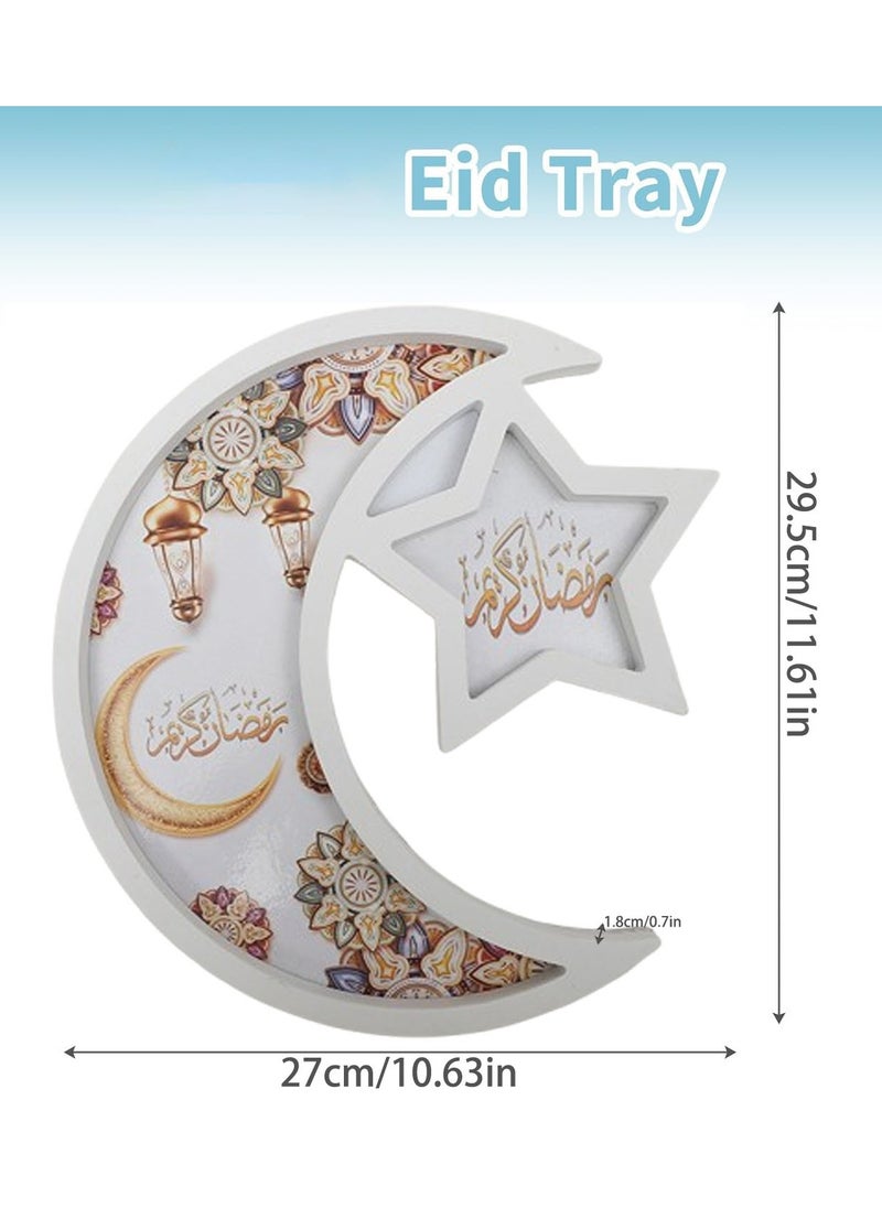 VUCATIN Ramadan Wooden Tray Ramadan Eid Tray Decorations for Home Ramadan Moon Star Tray Home Decor Ramadan Serving Tray for Party Decoration Food Tray Snack Cookie Serve Plate  - Image 3