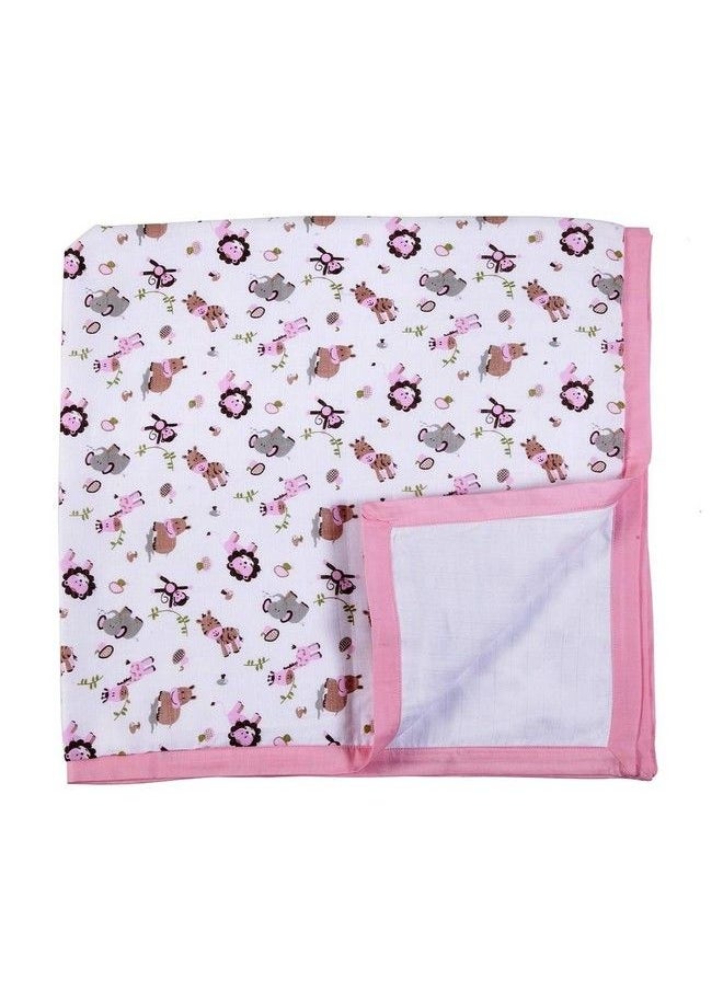 My Milestones - 100% Cotton Muslin Baby Blanket 6 Layered (43X43 Inches) Zoo Print Pink - Image 1