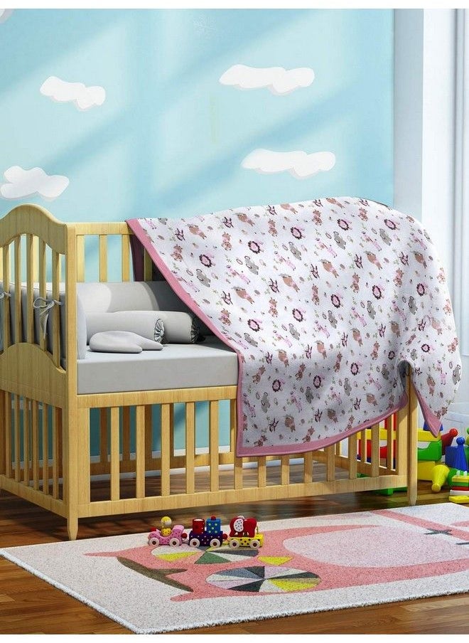My Milestones - 100% Cotton Muslin Baby Blanket 6 Layered (43X43 Inches) Zoo Print Pink - Image 1