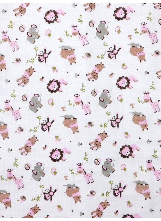 My Milestones - 100% Cotton Muslin Baby Blanket 6 Layered (43X43 Inches) Zoo Print Pink - Image 1