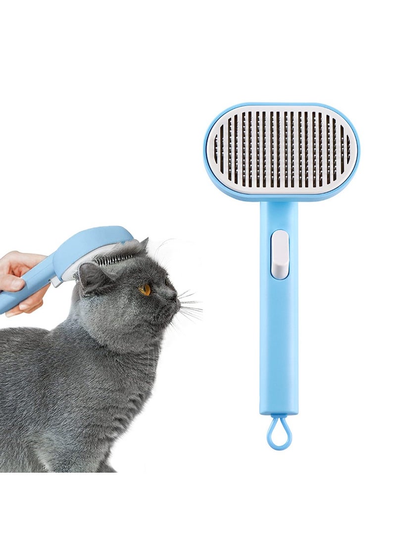 MileMelo Cat Brush for Shedding and Grooming, Self Cleaning Slicker Brush for Short or Long Haired Cats, Pet Dog Cat Hair Brush Blue - Image 1