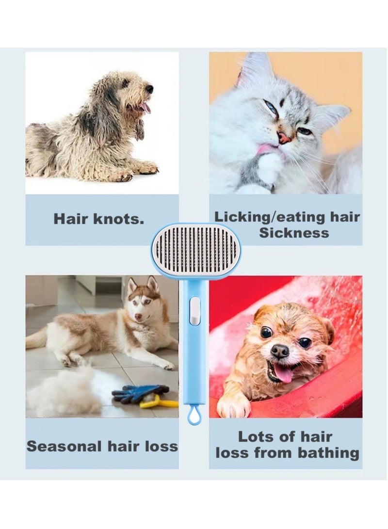 MileMelo Cat Brush for Shedding and Grooming, Self Cleaning Slicker Brush for Short or Long Haired Cats, Pet Dog Cat Hair Brush Blue - Image 3