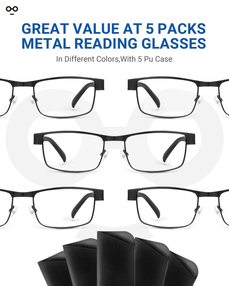 JOLISU 5PCS Reading Glasses Men - Blue Light Blocking Computer Metal Thin Frame Readers For Mens/Women （2.00） - Image 3