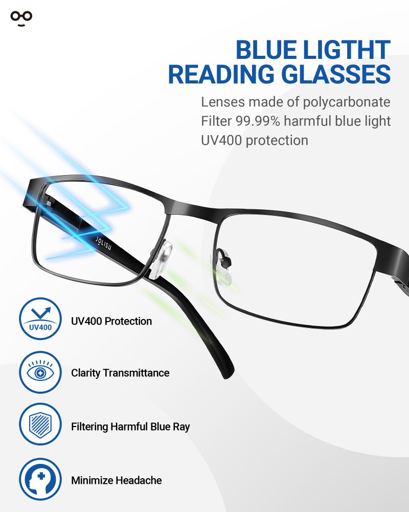 JOLISU 5PCS Reading Glasses Men - Blue Light Blocking Computer Metal Thin Frame Readers For Mens/Women （2.00） - Image 4