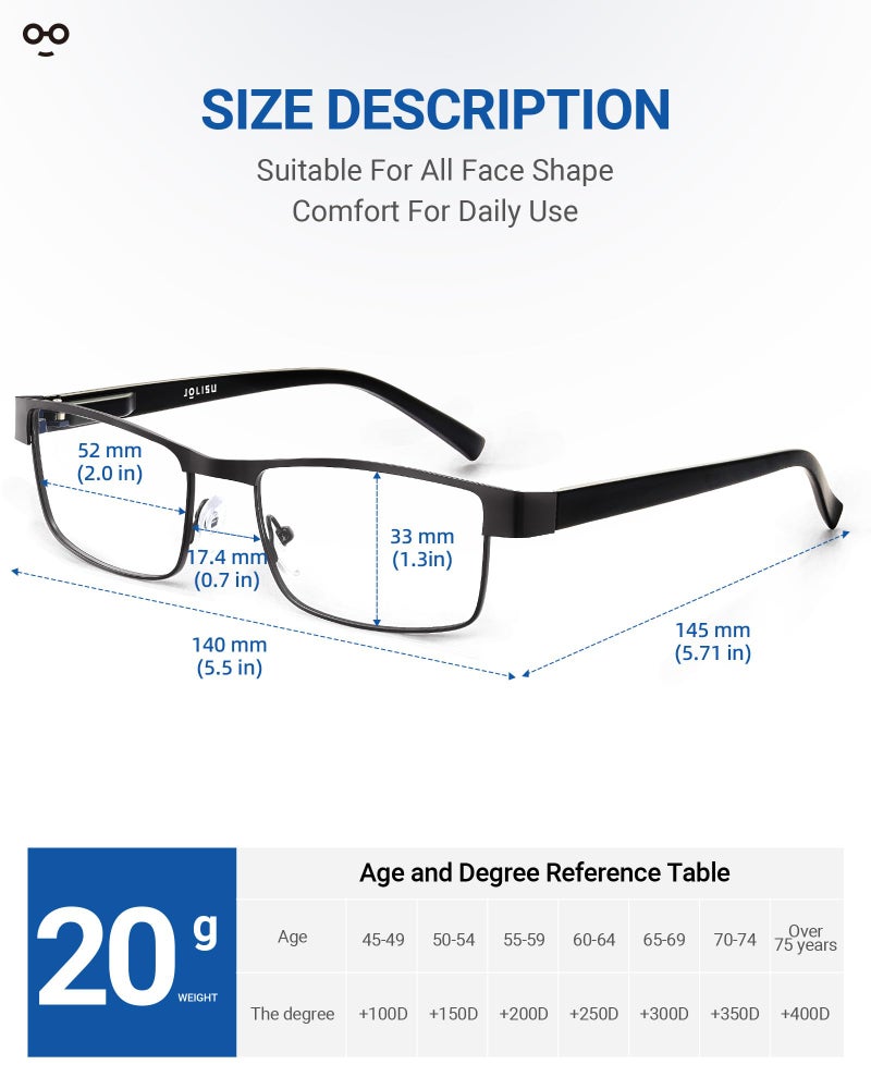 JOLISU 5PCS Reading Glasses Men - Blue Light Blocking Computer Metal Thin Frame Readers For Mens/Women （2.00） - Image 2
