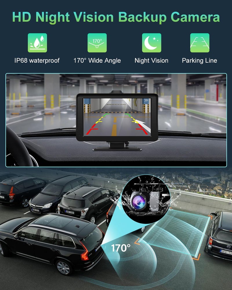 25HOURS Apple Carplay Screen for Car, 7" HD Portable Wireless Apple Carplay & Android Auto Touchscreen, with 1080P Backup Camera, Car Play Screen Tablet, GPS Navigation/Mirror Link/Bluetooth/FM/Voice Control - Image 4