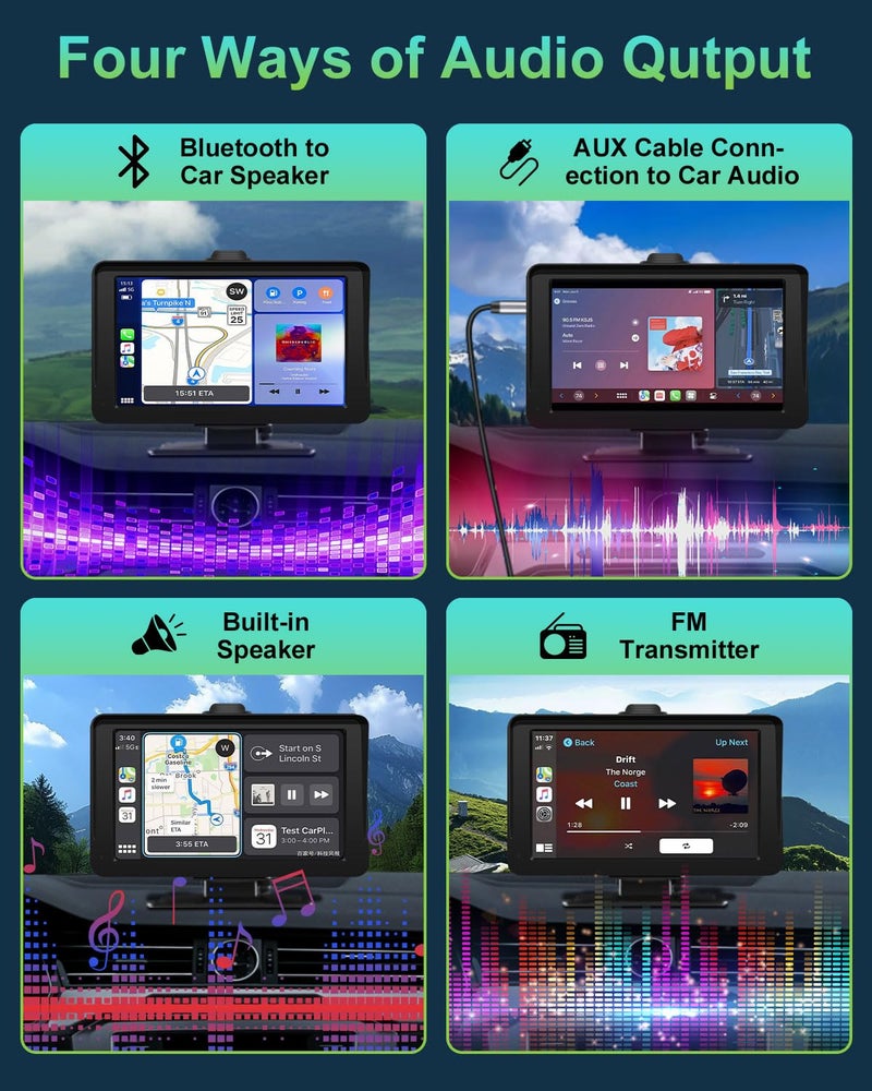 25HOURS Apple Carplay Screen for Car, 7" HD Portable Wireless Apple Carplay & Android Auto Touchscreen, with 1080P Backup Camera, Car Play Screen Tablet, GPS Navigation/Mirror Link/Bluetooth/FM/Voice Control - Image 5