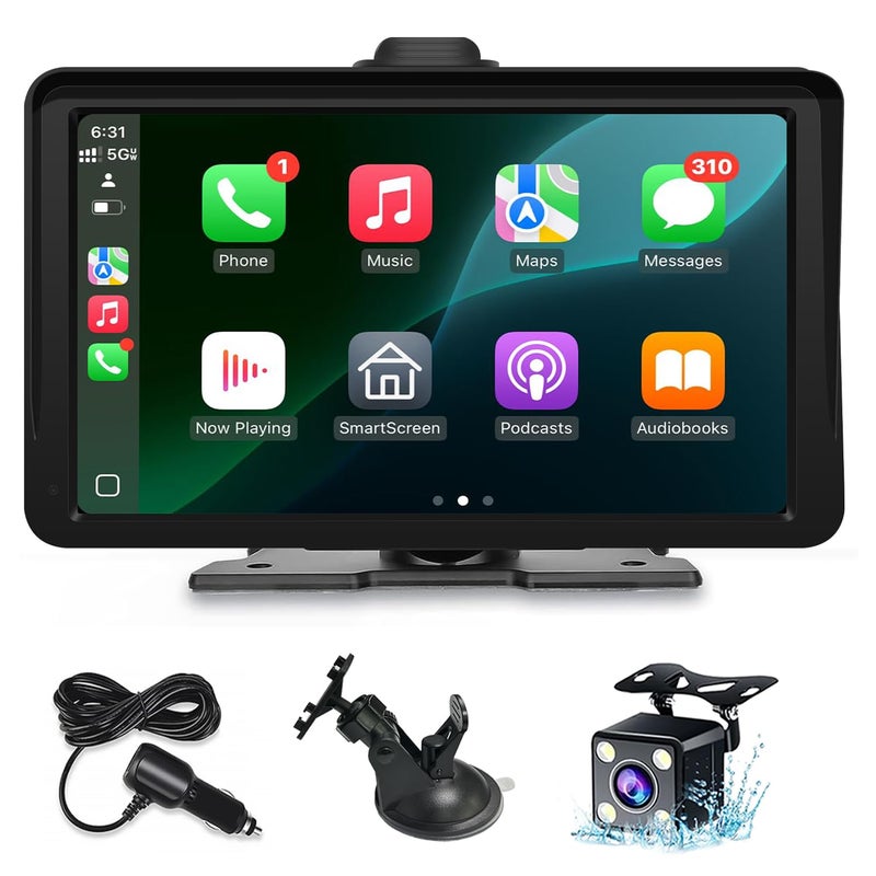 25HOURS Apple Carplay Screen for Car, 7" HD Portable Wireless Apple Carplay & Android Auto Touchscreen, with 1080P Backup Camera, Car Play Screen Tablet, GPS Navigation/Mirror Link/Bluetooth/FM/Voice Control - Image 1
