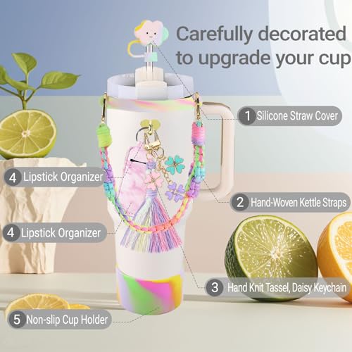 KIKIIKE Stanley Cup Accessories iridescent 8pcs Set Including Water Bottle Handle StrapSilicone Cup Boot Straw CoverStanley Charms for 30oz40oz Tumbler Colorful - Image 3