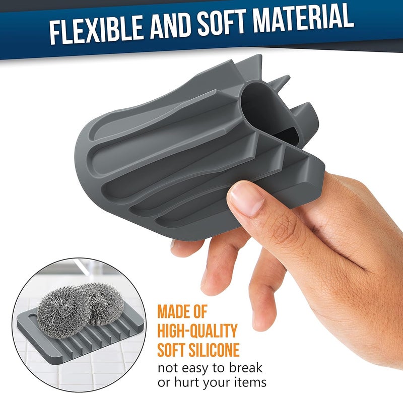 Ramkuwar Silicone Soap Dish Soap Saver Waterfall AntiSlip Design Soap Holder with Drainage for Shower Kitchen Sink Bathroom Easy Cleaning Flexible Silicone 3 Packs Grey - Image 3