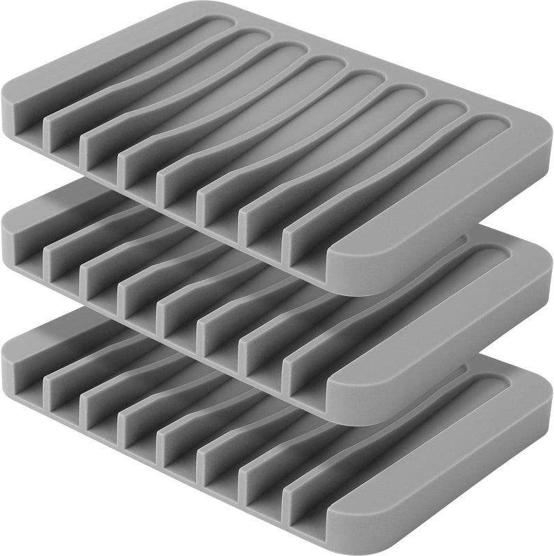 Ramkuwar Silicone Soap Dish Soap Saver Waterfall AntiSlip Design Soap Holder with Drainage for Shower Kitchen Sink Bathroom Easy Cleaning Flexible Silicone 3 Packs Grey - Image 1