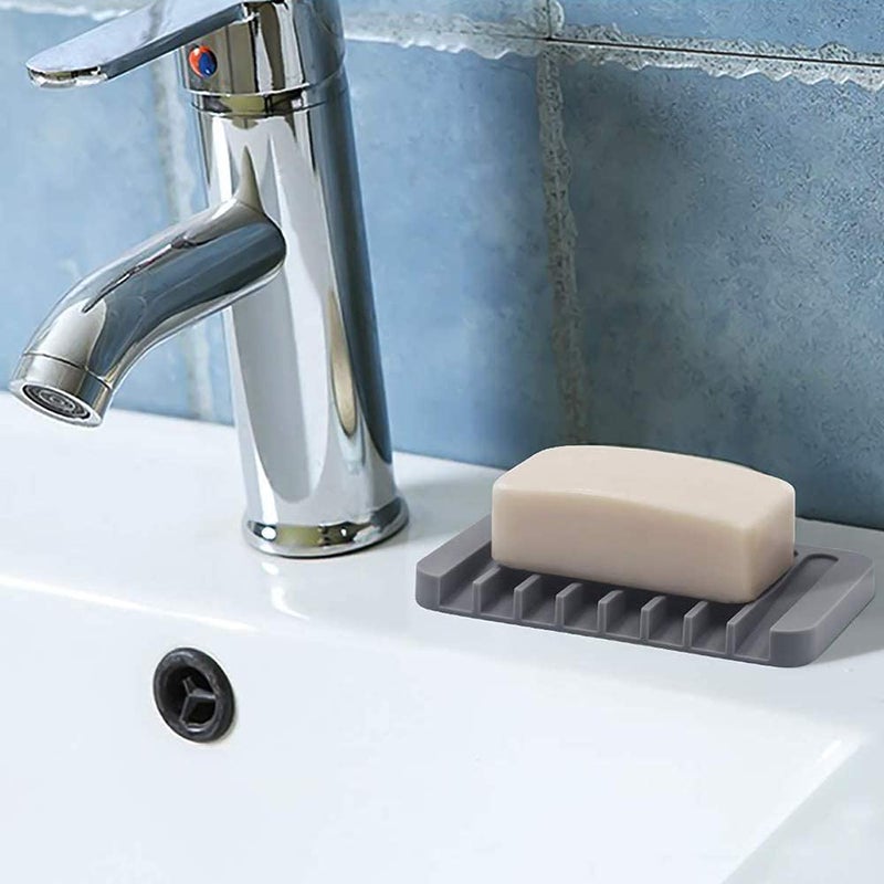 Ramkuwar Silicone Soap Dish Soap Saver Waterfall AntiSlip Design Soap Holder with Drainage for Shower Kitchen Sink Bathroom Easy Cleaning Flexible Silicone 3 Packs Grey - Image 5
