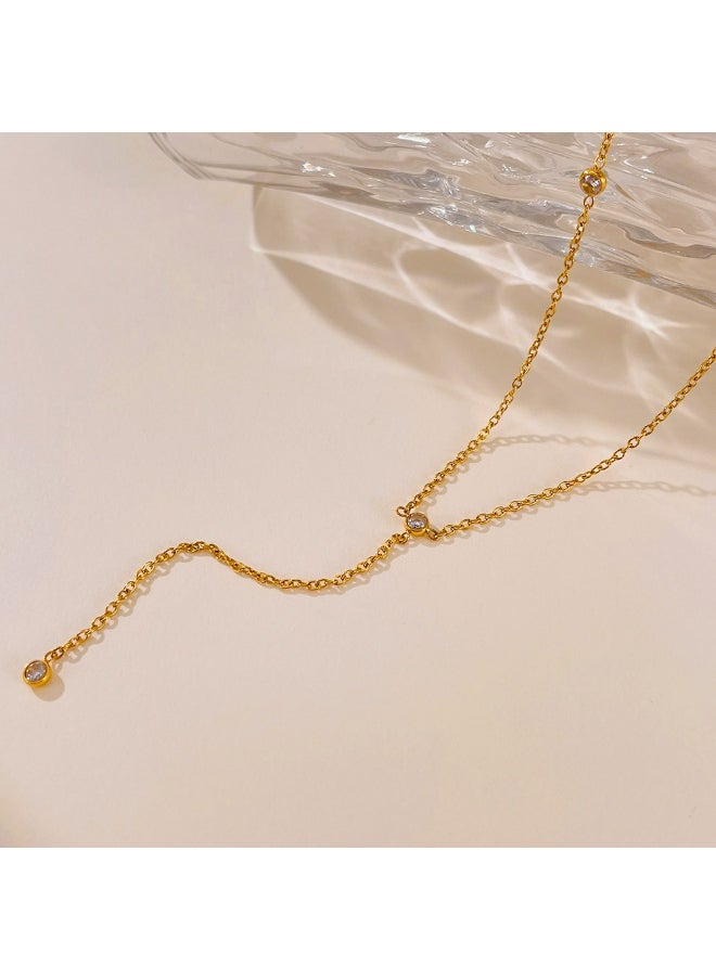 Generic Women's Y-Shape Fringe Necklace -  Stainless Steel Layered Chain with Zirconia Accents, Adjustable Elegant Statement Jewelry  - Image 4