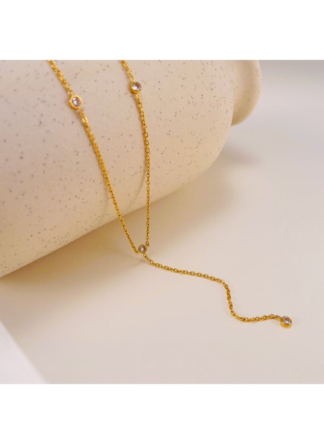 Generic Women's Y-Shape Fringe Necklace -  Stainless Steel Layered Chain with Zirconia Accents, Adjustable Elegant Statement Jewelry  - Image 1
