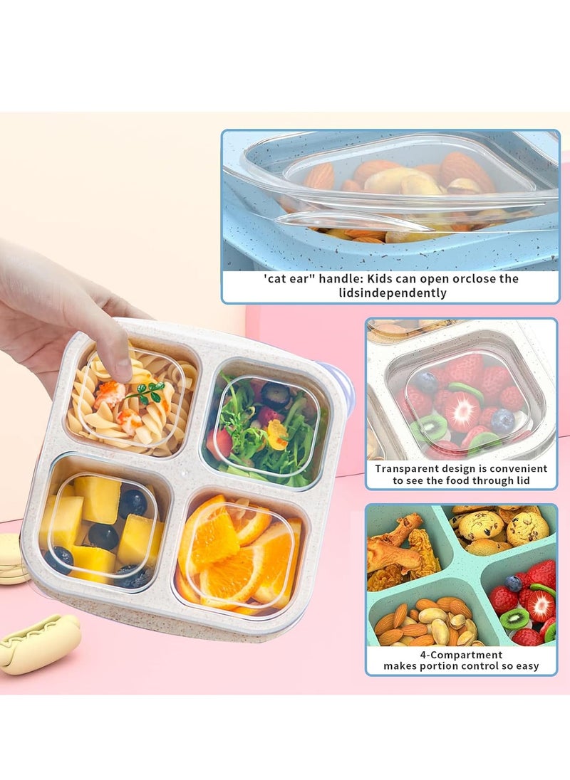 Yoawllty Lunch Box, 4 Packs Snack Box, Reusable Meal Prep Lunch Containers for Kids Adults, 4 Compartment Compact Stackable Wheat Bento Box (Green/Blue/Pink/Beige)  - Image 3