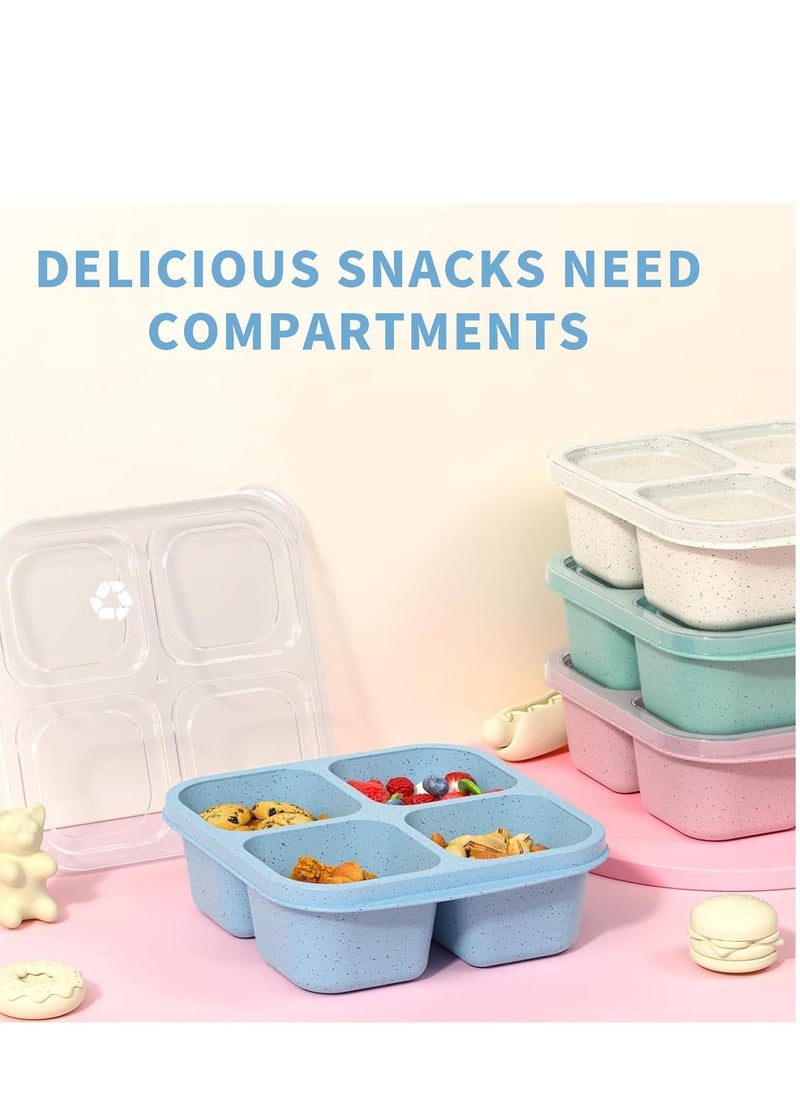 Yoawllty Lunch Box, 4 Packs Snack Box, Reusable Meal Prep Lunch Containers for Kids Adults, 4 Compartment Compact Stackable Wheat Bento Box (Green/Blue/Pink/Beige)  - Image 5