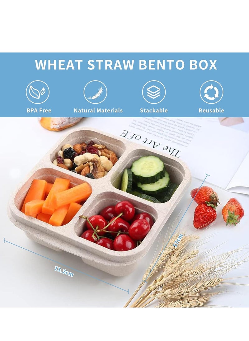 Yoawllty Lunch Box, 4 Packs Snack Box, Reusable Meal Prep Lunch Containers for Kids Adults, 4 Compartment Compact Stackable Wheat Bento Box (Green/Blue/Pink/Beige)  - Image 2