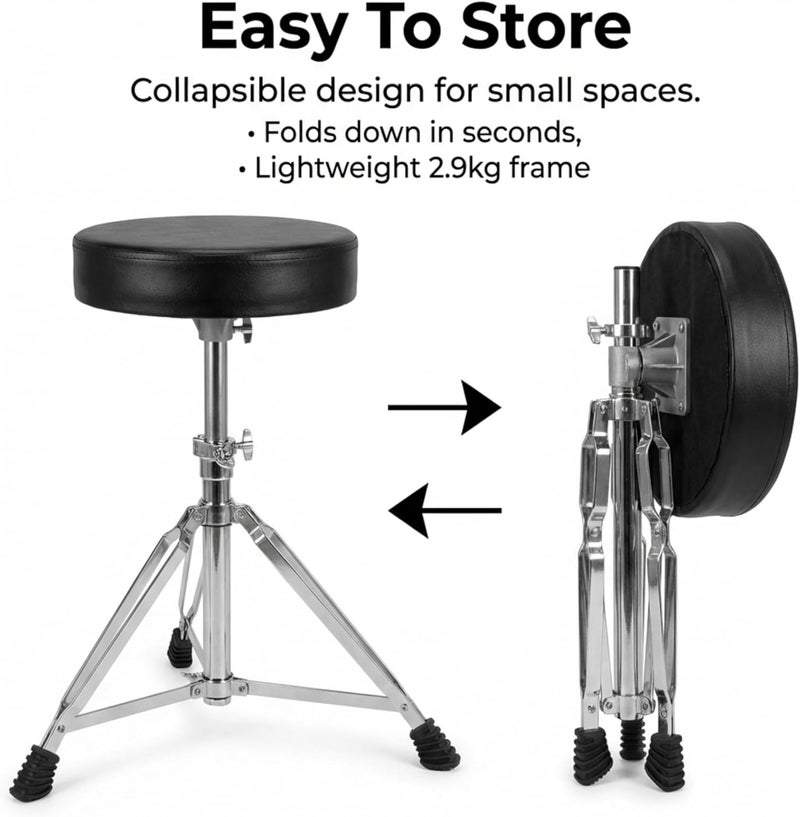 RockJam DP-001 Adjustable Drum Stool Drum Throne with Padded Seat, Black, ‎35 x 30 x 10 cm - Image 5