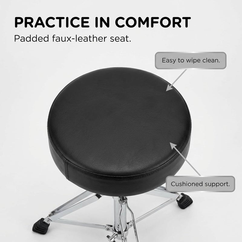 RockJam DP-001 Adjustable Drum Stool Drum Throne with Padded Seat, Black, ‎35 x 30 x 10 cm - Image 4