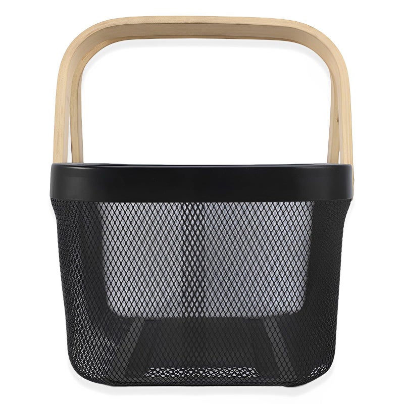 Cheardia 2 Pack Picnic Baskets, Metal Mesh Harvest Basket with Foldable Wooden Handle, Rectangle Garden Storage Basket Bin for Vegetable Fruit Garden Kitchen Cabinet Picking Gathering - Image 5